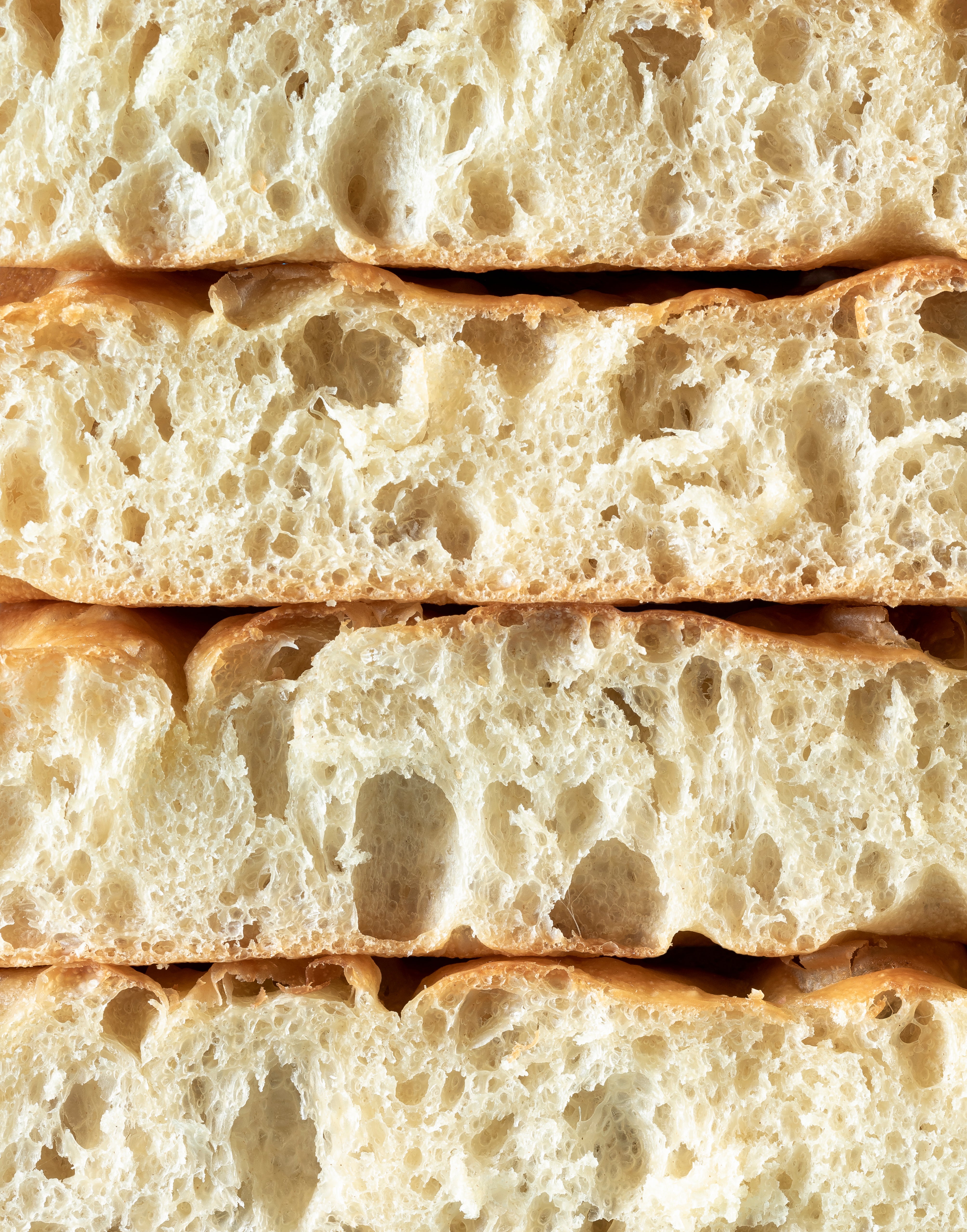 Focaccia slices close up. Sourdough bread interior